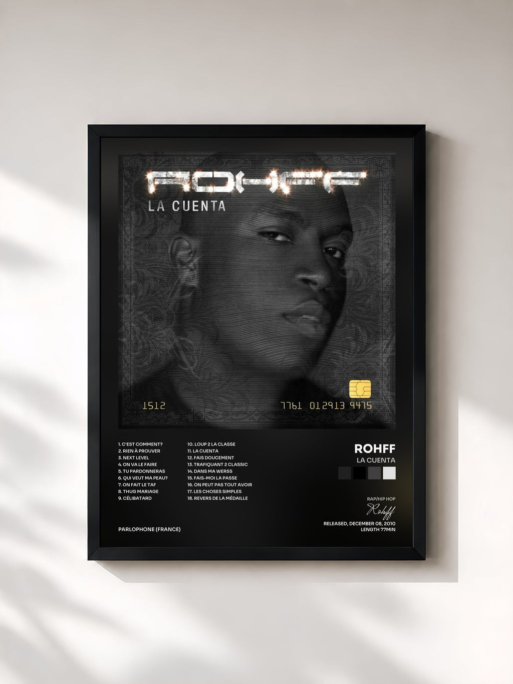 #noir La cuenta de Rohff en lámina enmarcada, marco negro, impresa y enmarcada en Francia
