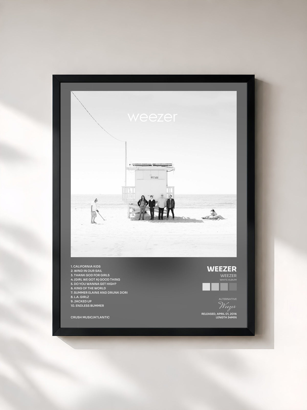 #noir Tableau de l'album Weezer (White Album) de Weezer, cadre noir, imprimé et encadré en France