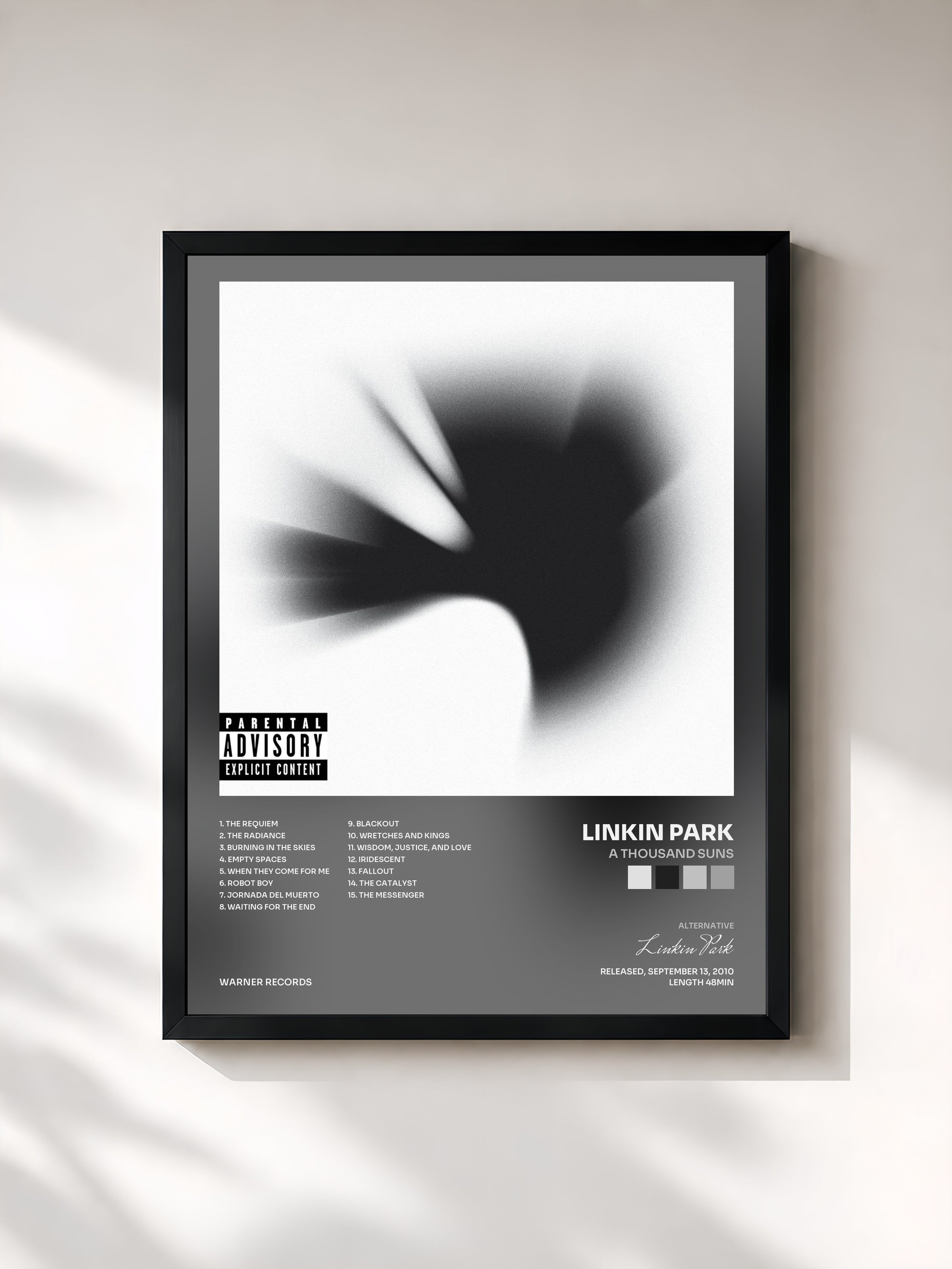 #noir A Thousand Suns by Linkin Park as a framed art print, black frame, printed and framed in France