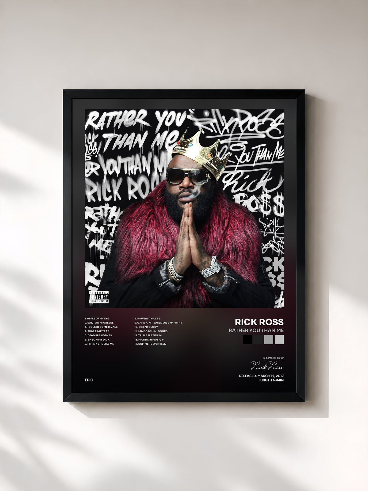 #noir Rather You Than Me by Rick Ross as a framed art print, black frame, printed and framed in France