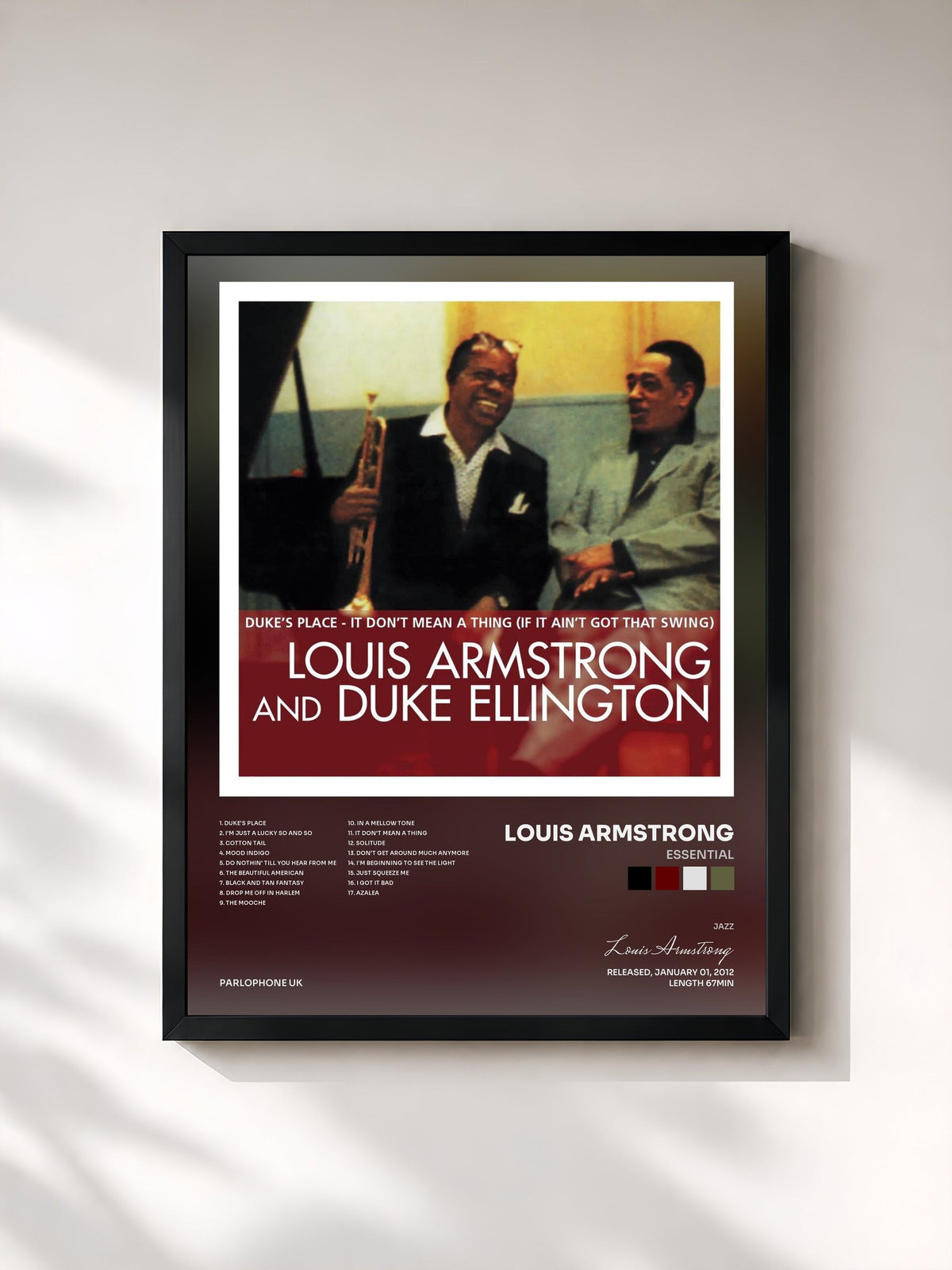 #noir Tableau de l'album Essential de Louis Armstrong, cadre noir, imprimé et encadré en France