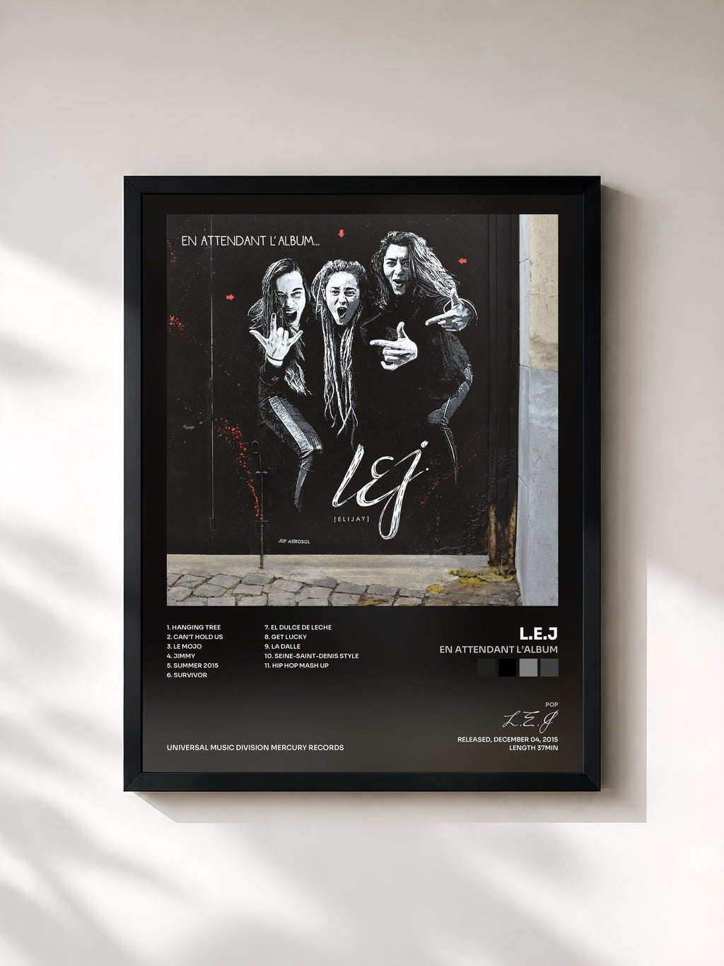 #noir Tableau de l'album En attendant l’album de L.E.J, cadre noir, imprimé et encadré en France