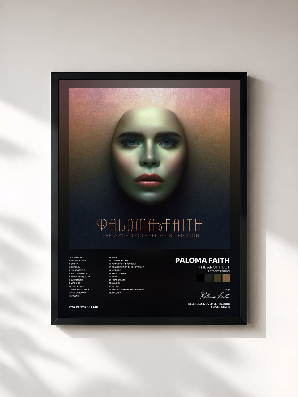 #noir Tableau de l'album The Architect (Zeitgeist Edition) de Paloma Faith, cadre noir, imprimé et encadré en France