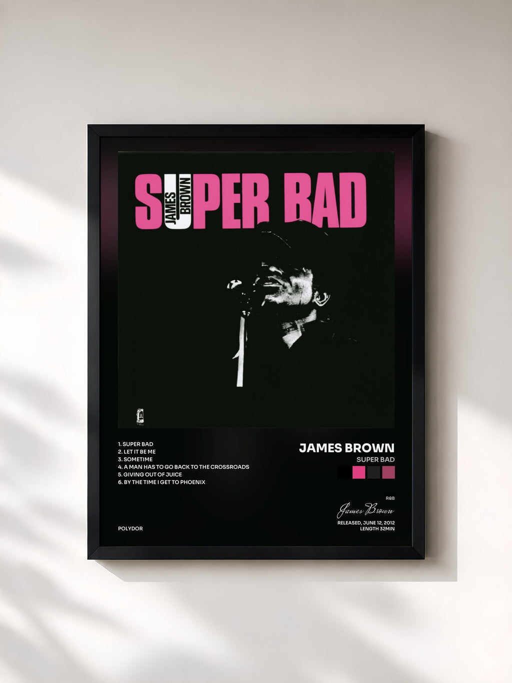 #noir Super Bad by James Brown as a framed art print, black frame, printed and framed in France