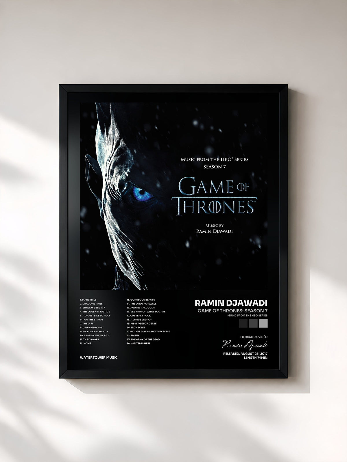 #noir Tableau de l'album Game Of Thrones: Season 7 (Music from the HBO Series) de Ramin Djawadi, cadre noir, imprimé et encadré en France