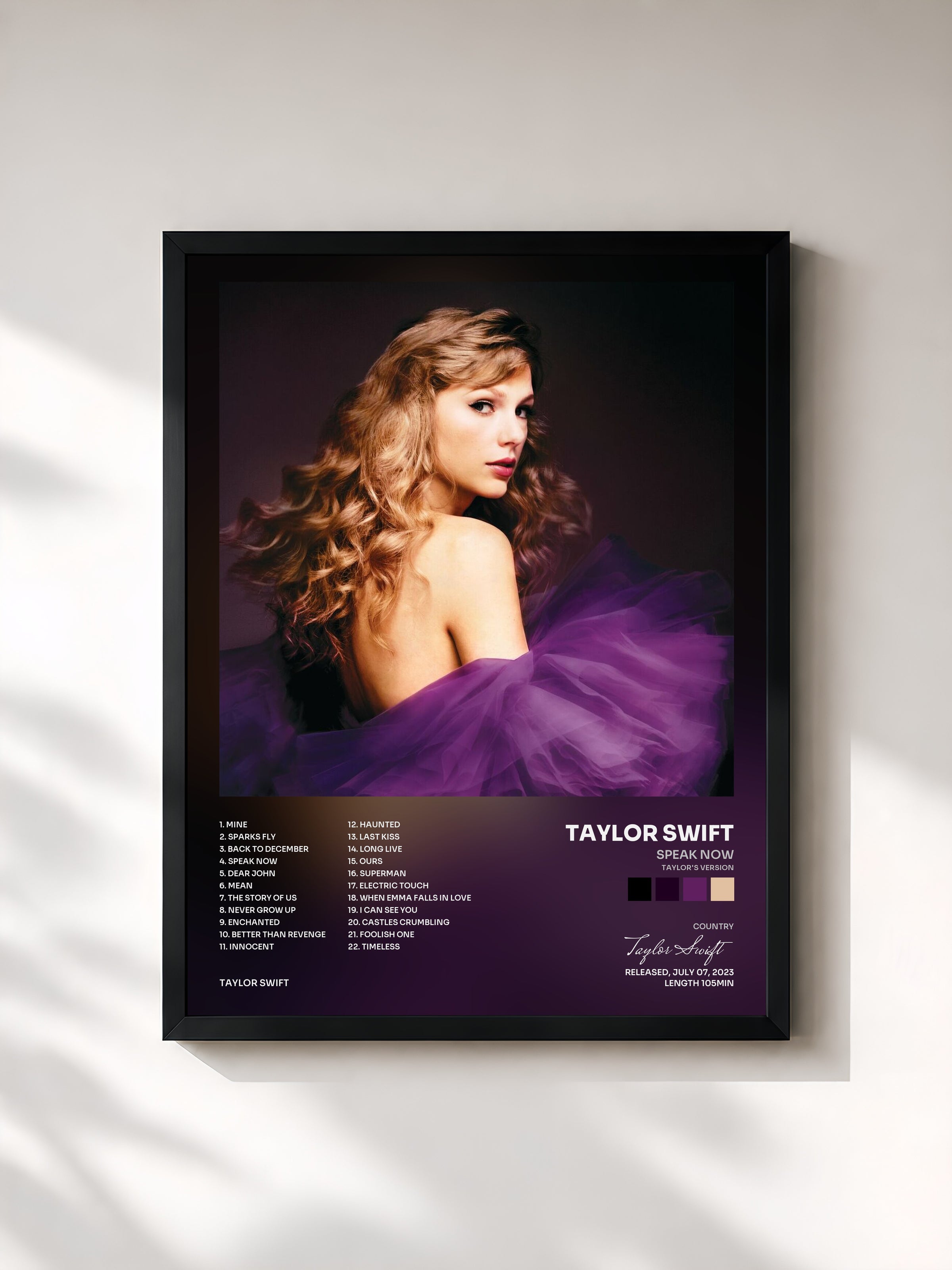 #noir Tableau de l'album Speak Now (Taylor's Version) de Taylor Swift, cadre noir, imprimé et encadré en France