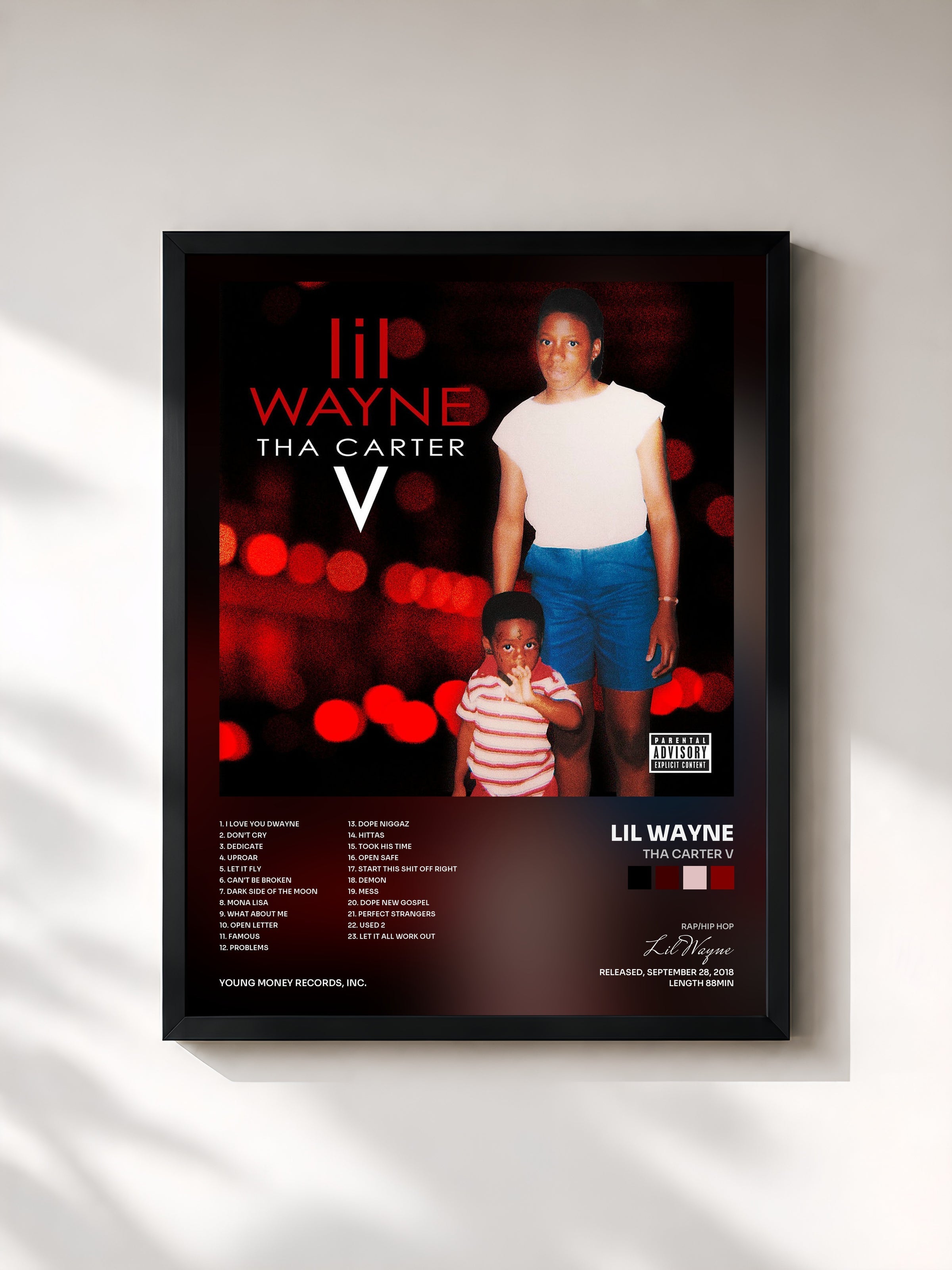#noir Tableau de l'album Tha Carter V de Lil Wayne, cadre noir, imprimé et encadré en France