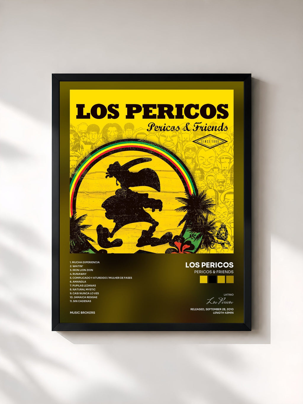 #noir Tableau de l'album Pericos & Friends de Los Pericos, cadre noir, imprimé et encadré en France