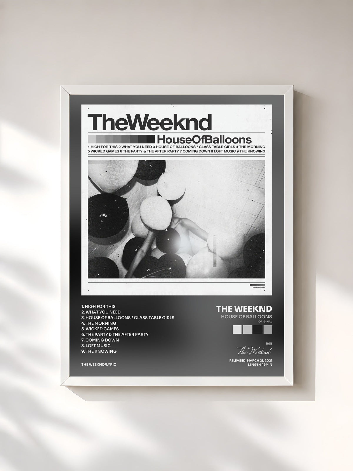 #blanc Tableau de l'album House Of Balloons (Original) de The Weeknd, cadre blanc, imprimé et encadré en France