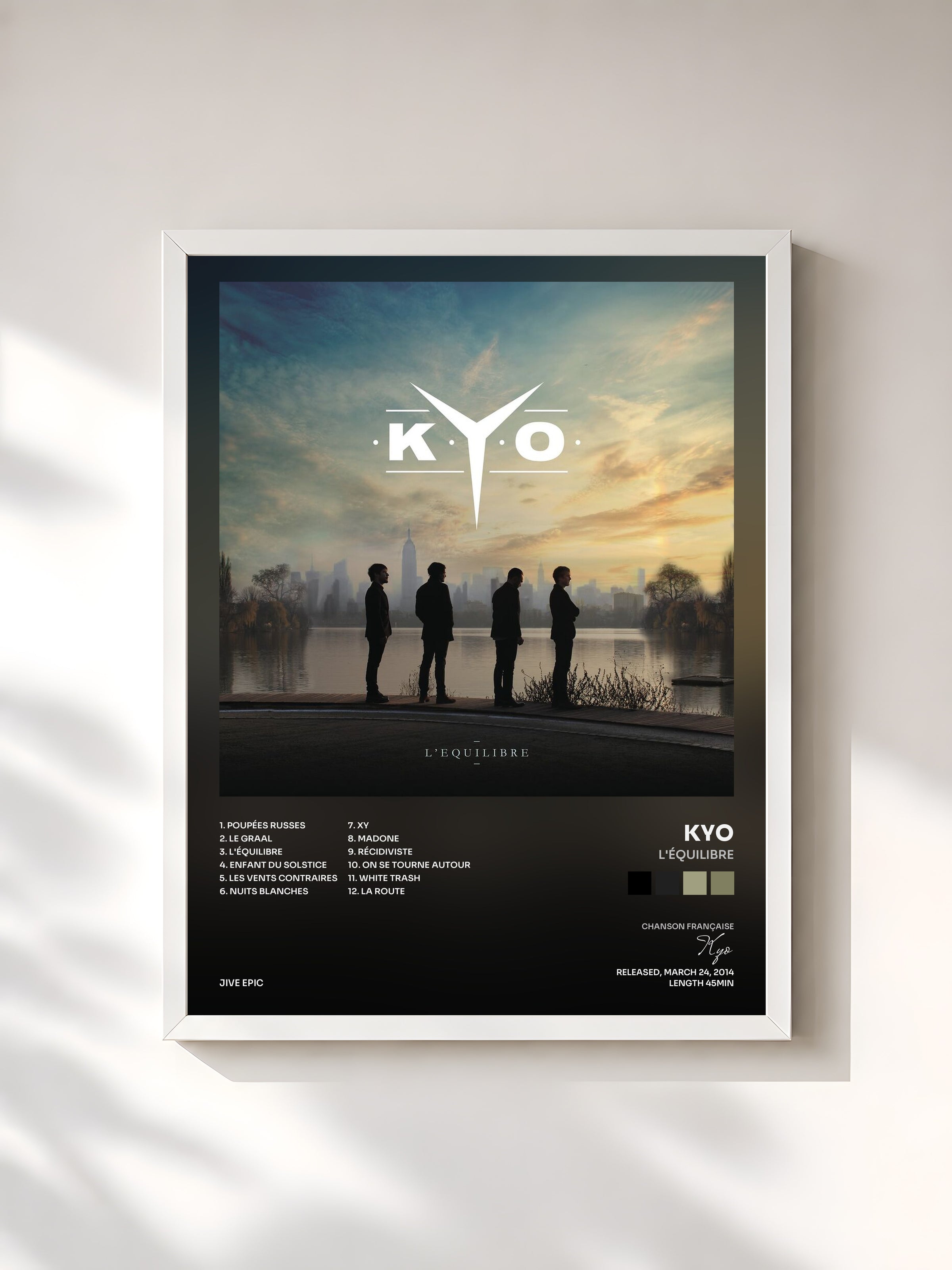 #blanc Tableau de l'album L'équilibre de Kyo, cadre blanc, imprimé et encadré en France