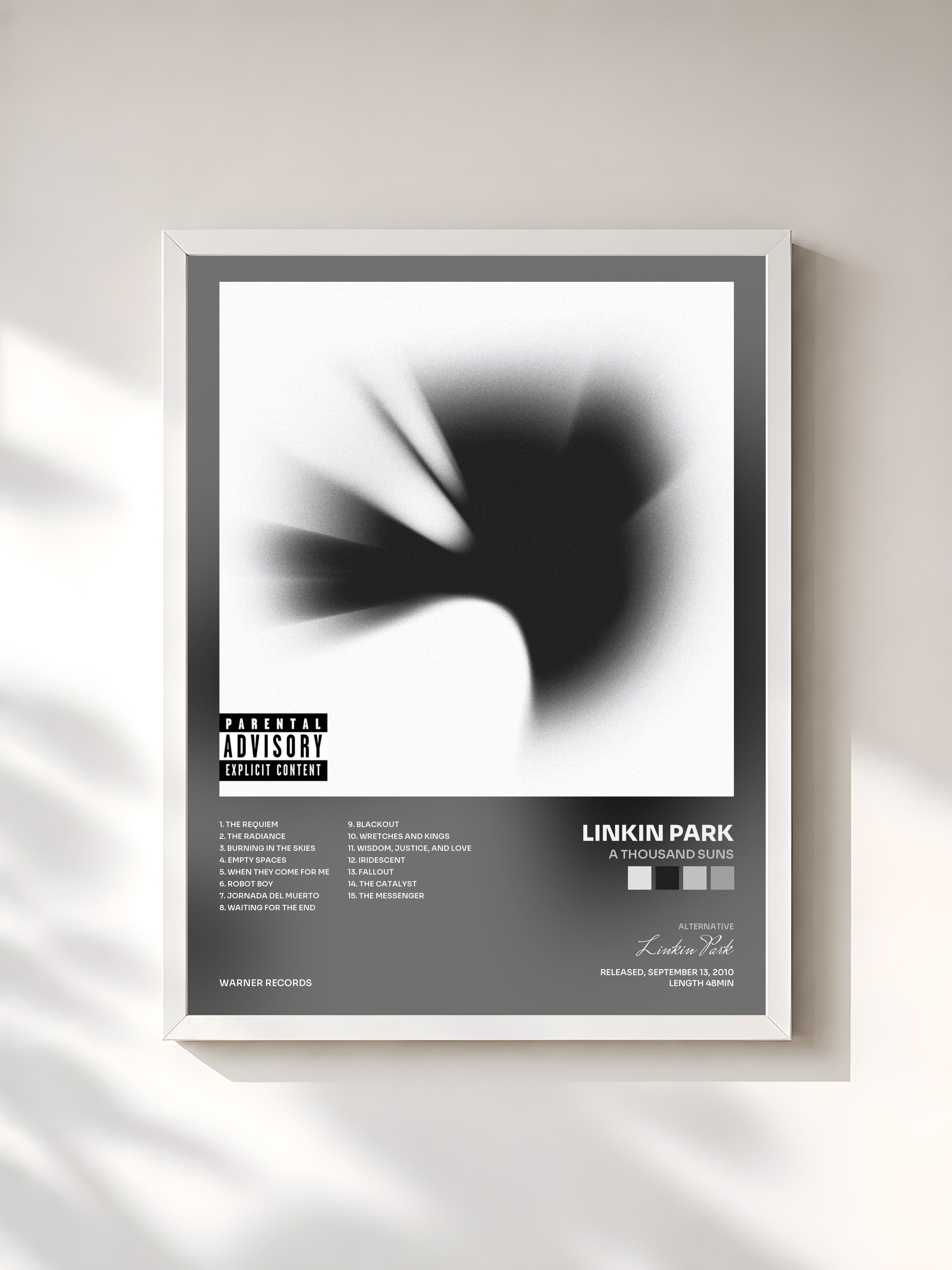 #blanc A Thousand Suns by Linkin Park as a framed art print, white frame, printed and framed in France