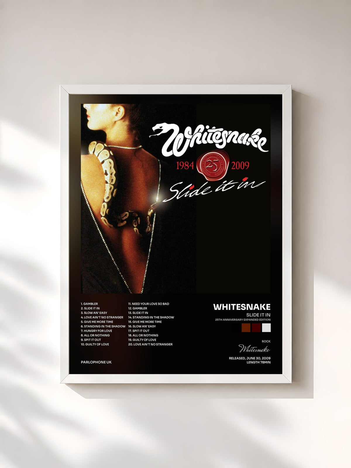 #blanc Slide It In (25th Anniversary Expanded Edition) di Whitesnake in stampa incorniciata, cornice bianca, stampata e incorniciata in Francia
