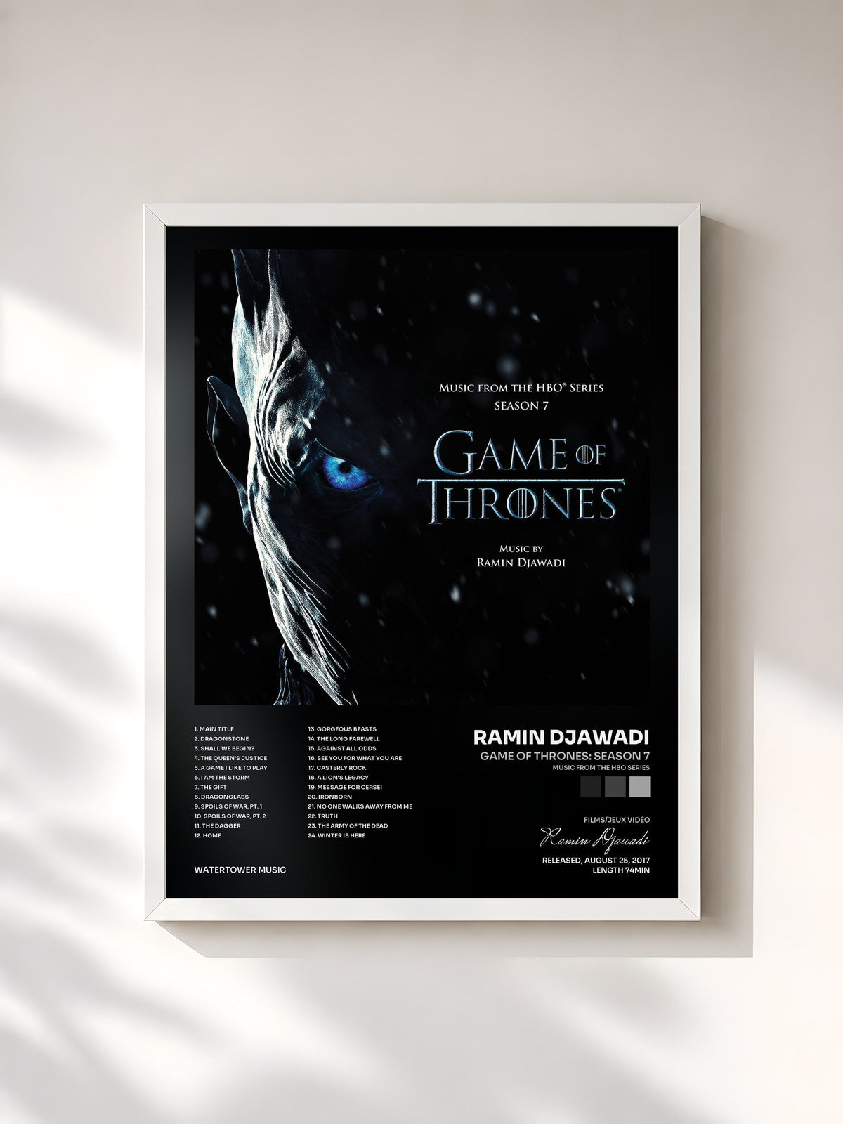 #blanc Tableau de l'album Game Of Thrones: Season 7 (Music from the HBO Series) de Ramin Djawadi, cadre blanc, imprimé et encadré en France