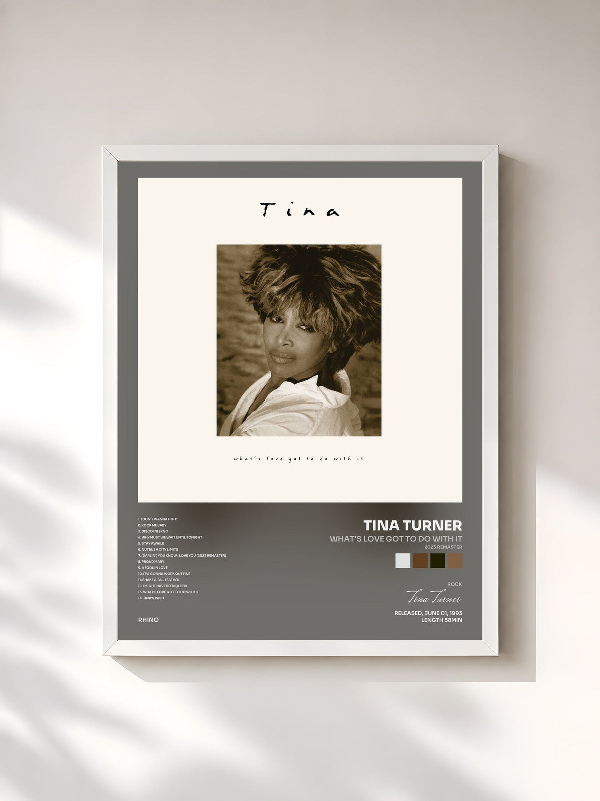 #blanc What's Love Got to Do with It (2023 Remaster) von Tina Turner als gerahmter Kunstdruck, weißer Rahmen, gedruckt und gerahmt in Frankreich