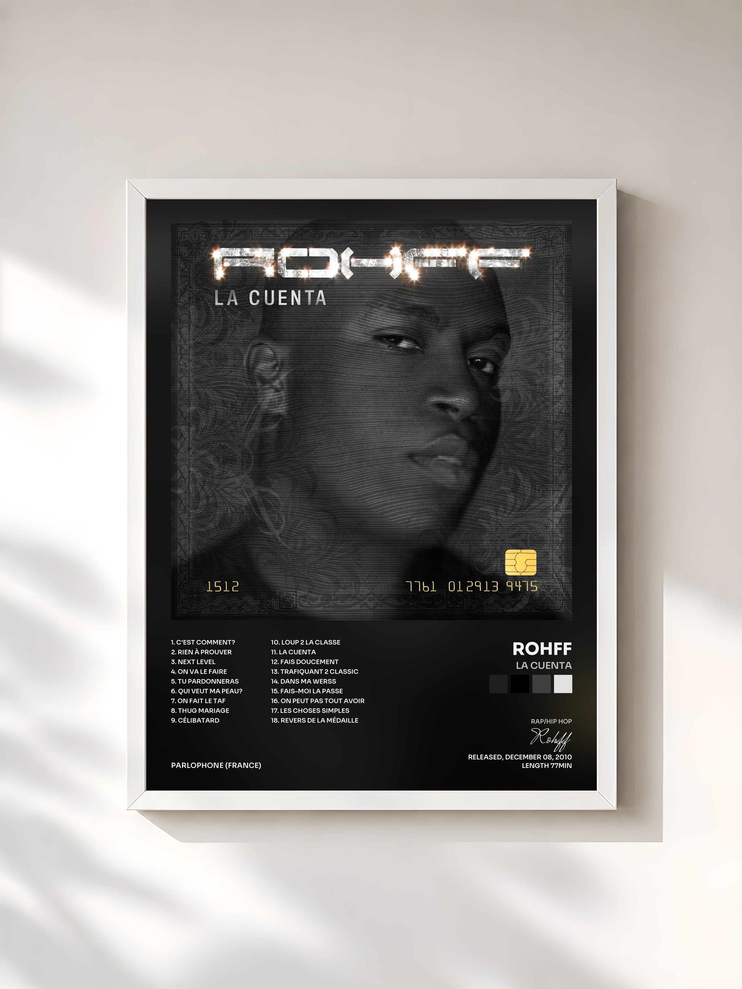 #blanc Tableau de l'album La cuenta de Rohff, cadre blanc, imprimé et encadré en France