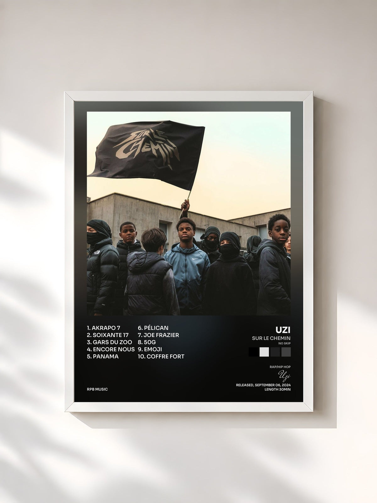 #blanc Tableau de l'album SUR LE CHEMIN (NO SKIP) de UZI, cadre blanc, imprimé et encadré en France