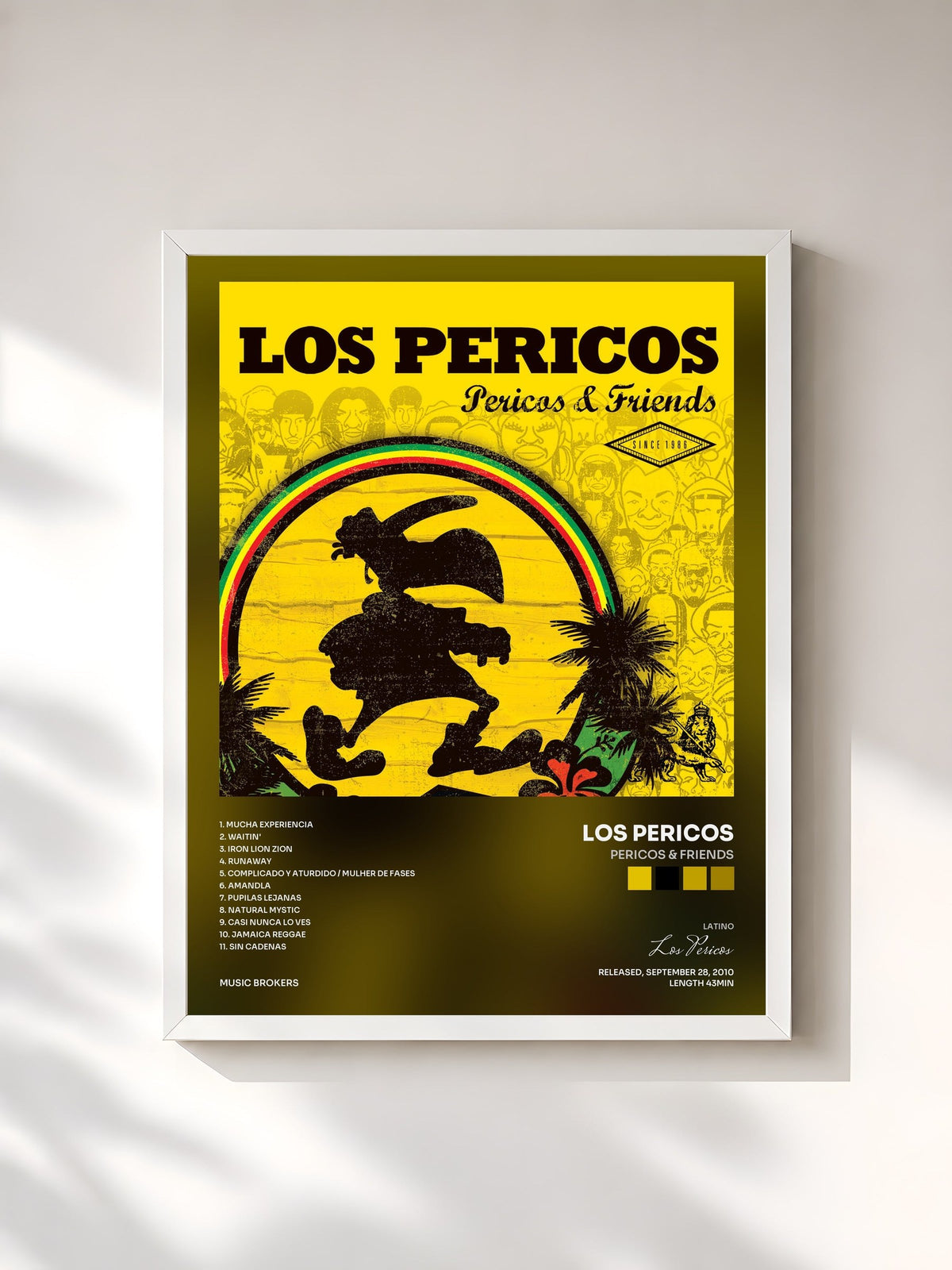 #blanc Tableau de l'album Pericos & Friends de Los Pericos, cadre blanc, imprimé et encadré en France