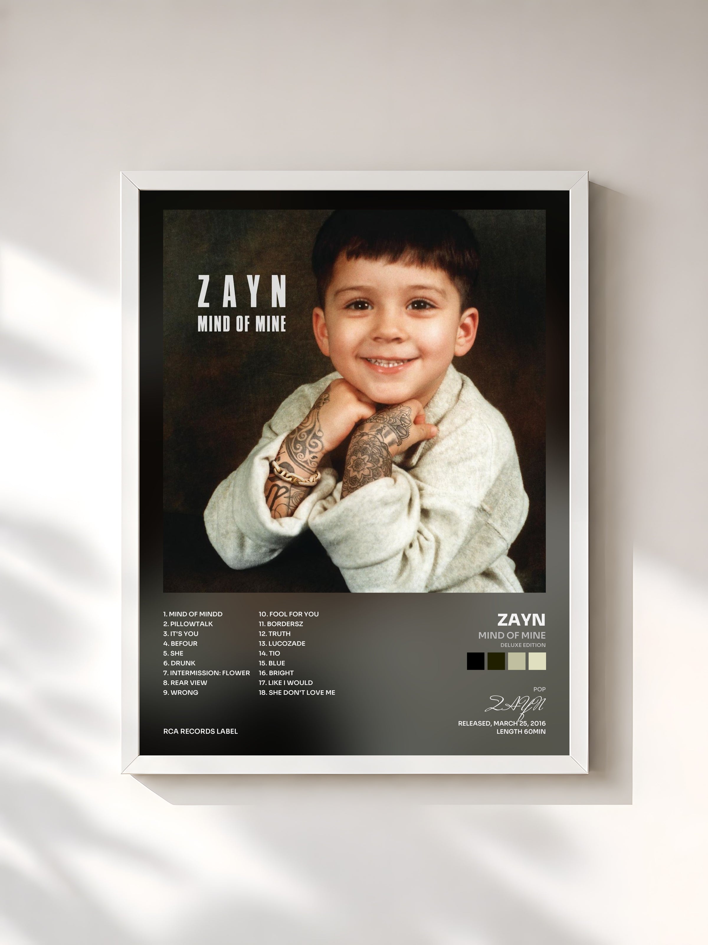 #blanc Tableau de l'album Mind Of Mine (Deluxe Edition) de ZAYN, cadre blanc, imprimé et encadré en France