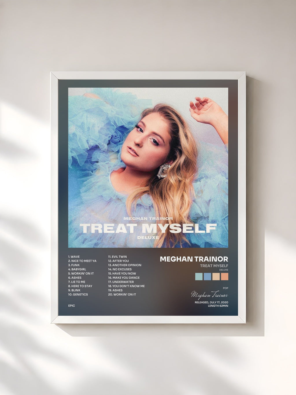 #blanc Tableau de l'album TREAT MYSELF (DELUXE) de Meghan Trainor, cadre blanc, imprimé et encadré en France