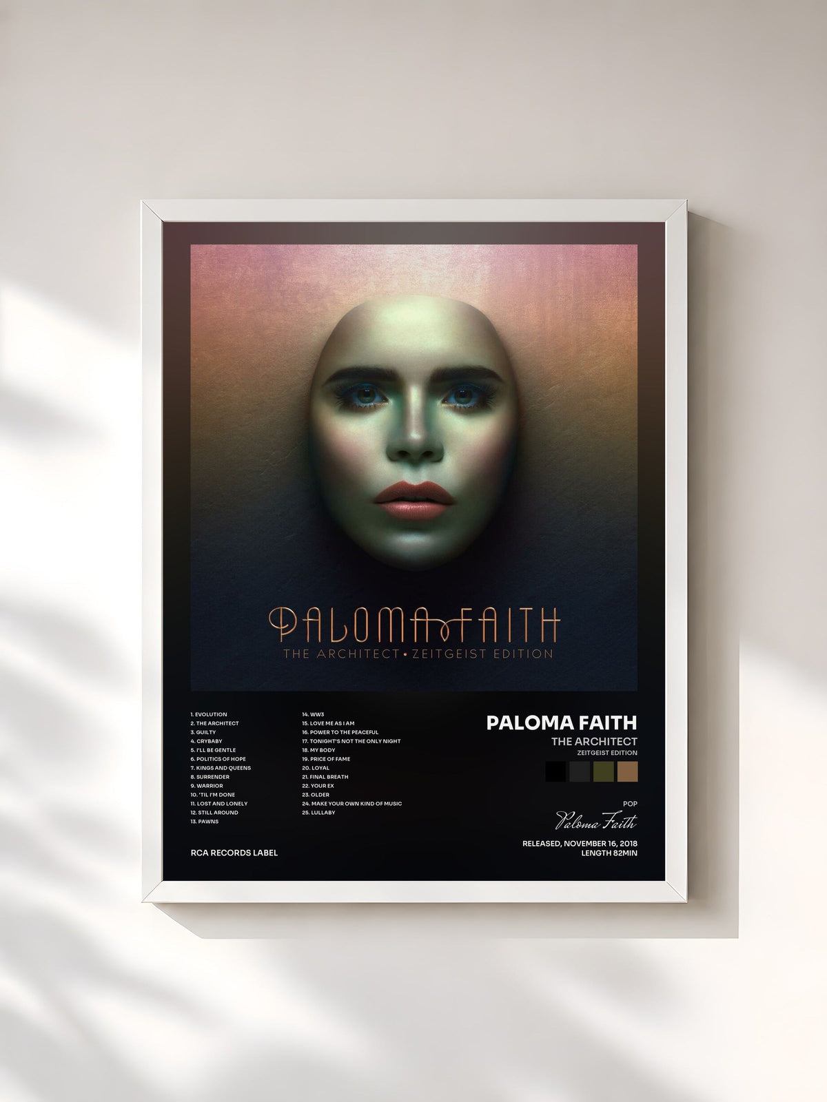 #blanc Tableau de l'album The Architect (Zeitgeist Edition) de Paloma Faith, cadre blanc, imprimé et encadré en France