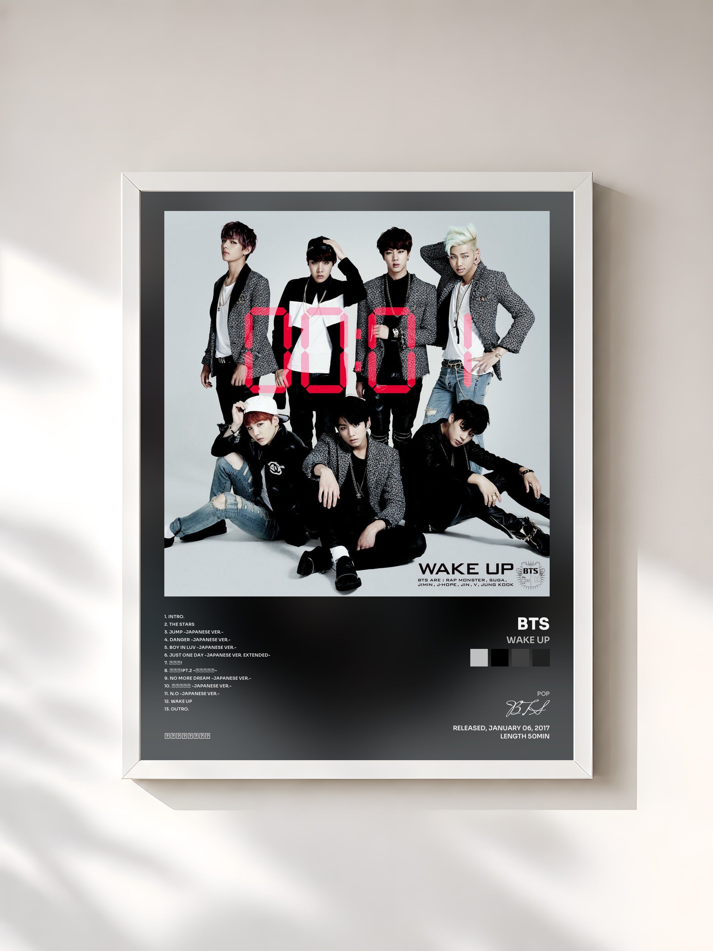 #blanc WAKE UP by BTS as a framed art print, white frame, printed and framed in France