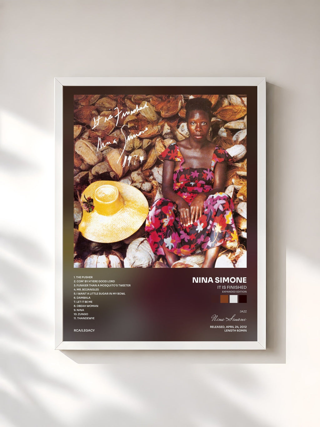 #blanc Tableau de l'album It Is Finished (Expanded Edition) de Nina Simone, cadre blanc, imprimé et encadré en France