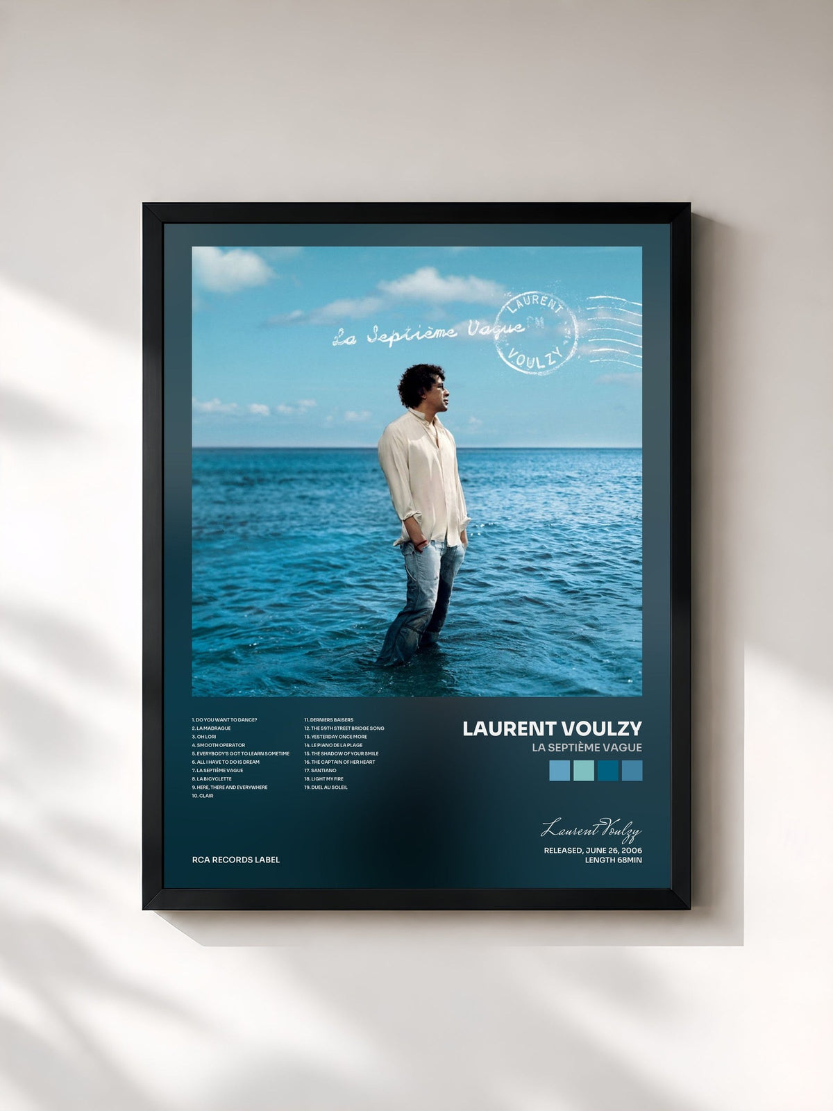 #noir Tableau de l'album La Septième Vague de Laurent Voulzy, cadre noir, imprimé et encadré en France