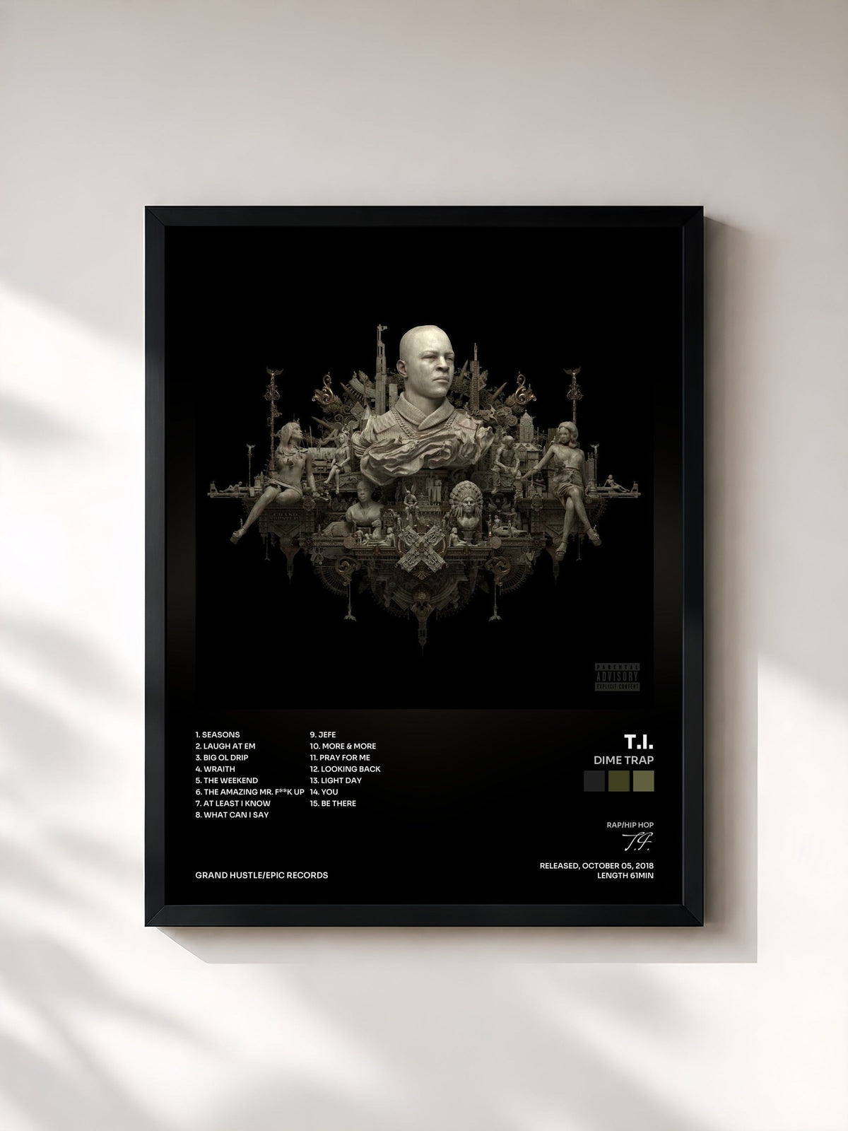 #noir DIME TRAP by T.I. as a framed art print, black frame, printed and framed in France
