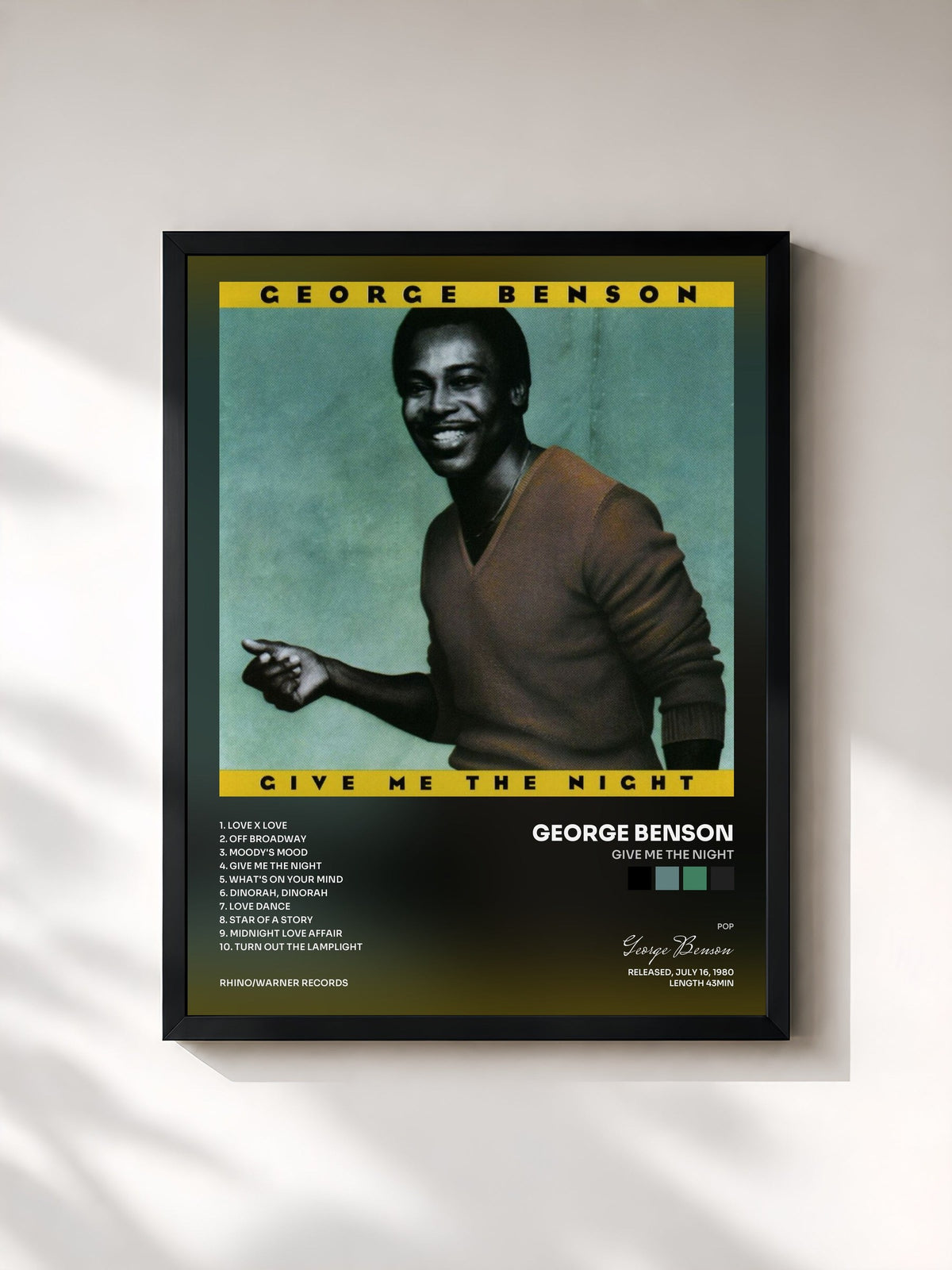 #noir Tableau de l'album Give Me the Night de George Benson, cadre noir, imprimé et encadré en France