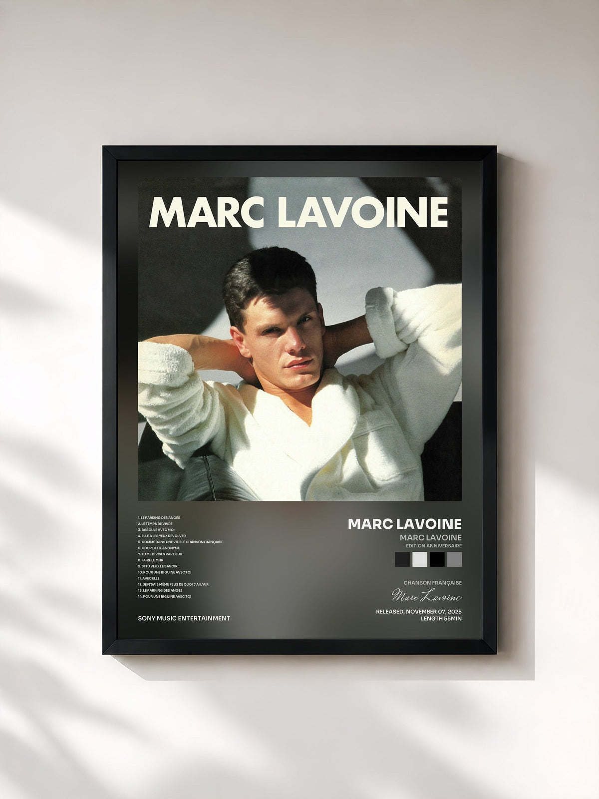 #noir Tableau de l'album Marc Lavoine (Edition anniversaire) de Marc Lavoine, cadre noir, imprimé et encadré en France
