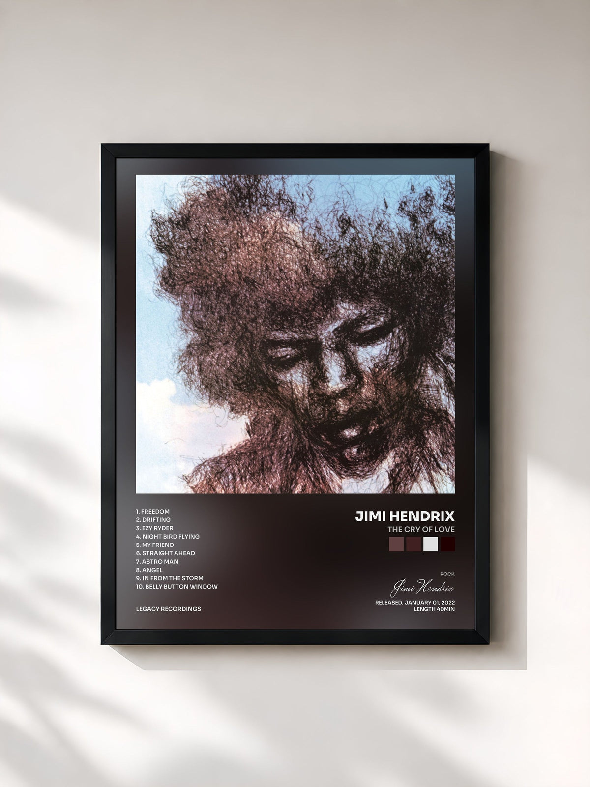#noir Tableau de l'album The Cry of Love de Jimi Hendrix, cadre noir, imprimé et encadré en France