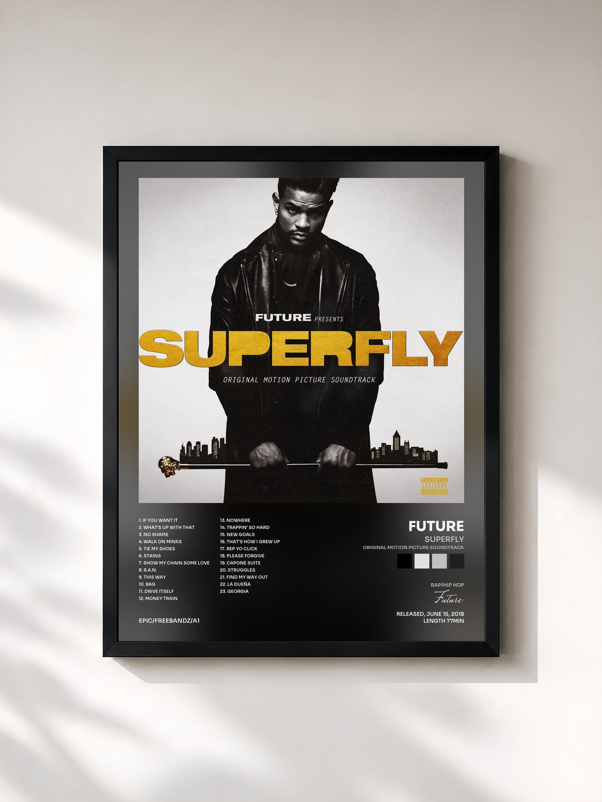 #noir Tableau de l'album SUPERFLY (Original Motion Picture Soundtrack) de Future, cadre noir, imprimé et encadré en France