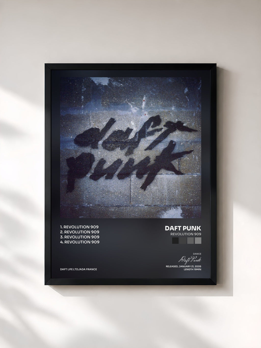 #noir Tableau de l'album Revolution 909 de Daft Punk, cadre noir, imprimé et encadré en France