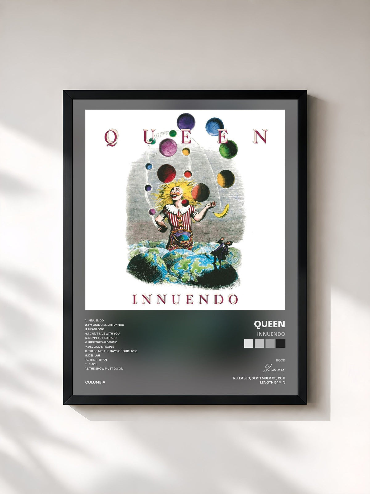 #noir Tableau de l'album Innuendo de Queen, cadre noir, imprimé et encadré en France