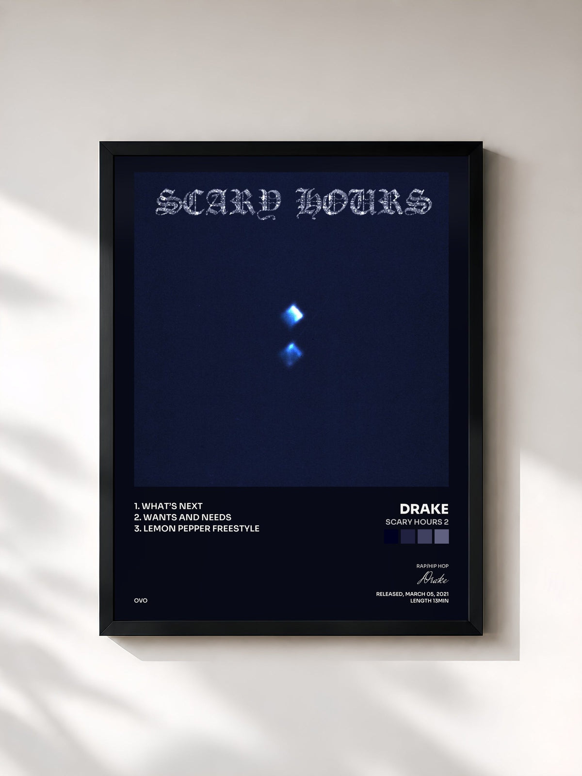 #noir Tableau de l'album Scary Hours 2 de Drake, cadre noir, imprimé et encadré en France