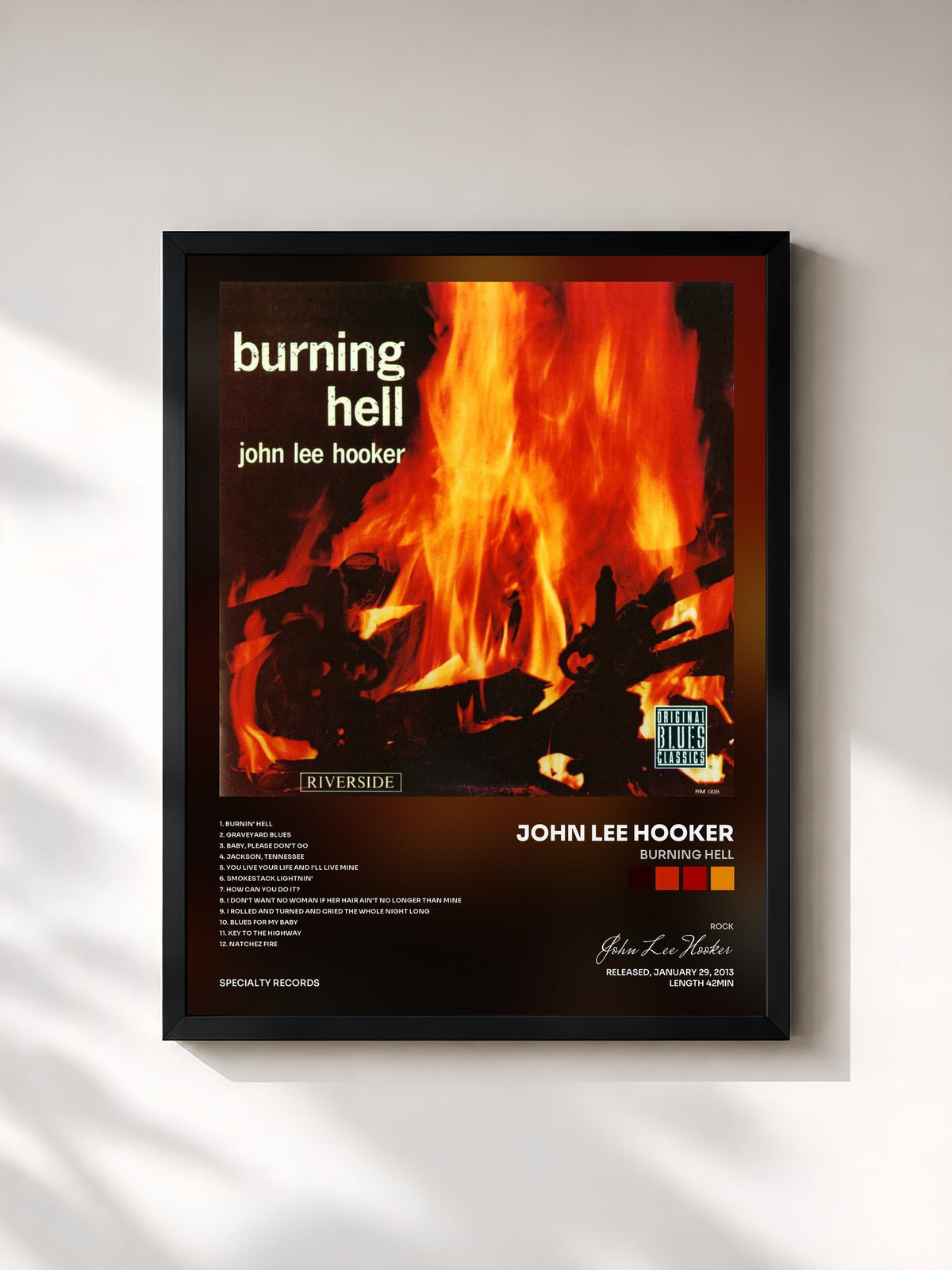 #noir Burning Hell de John Lee Hooker en lámina enmarcada, marco negro, impresa y enmarcada en Francia