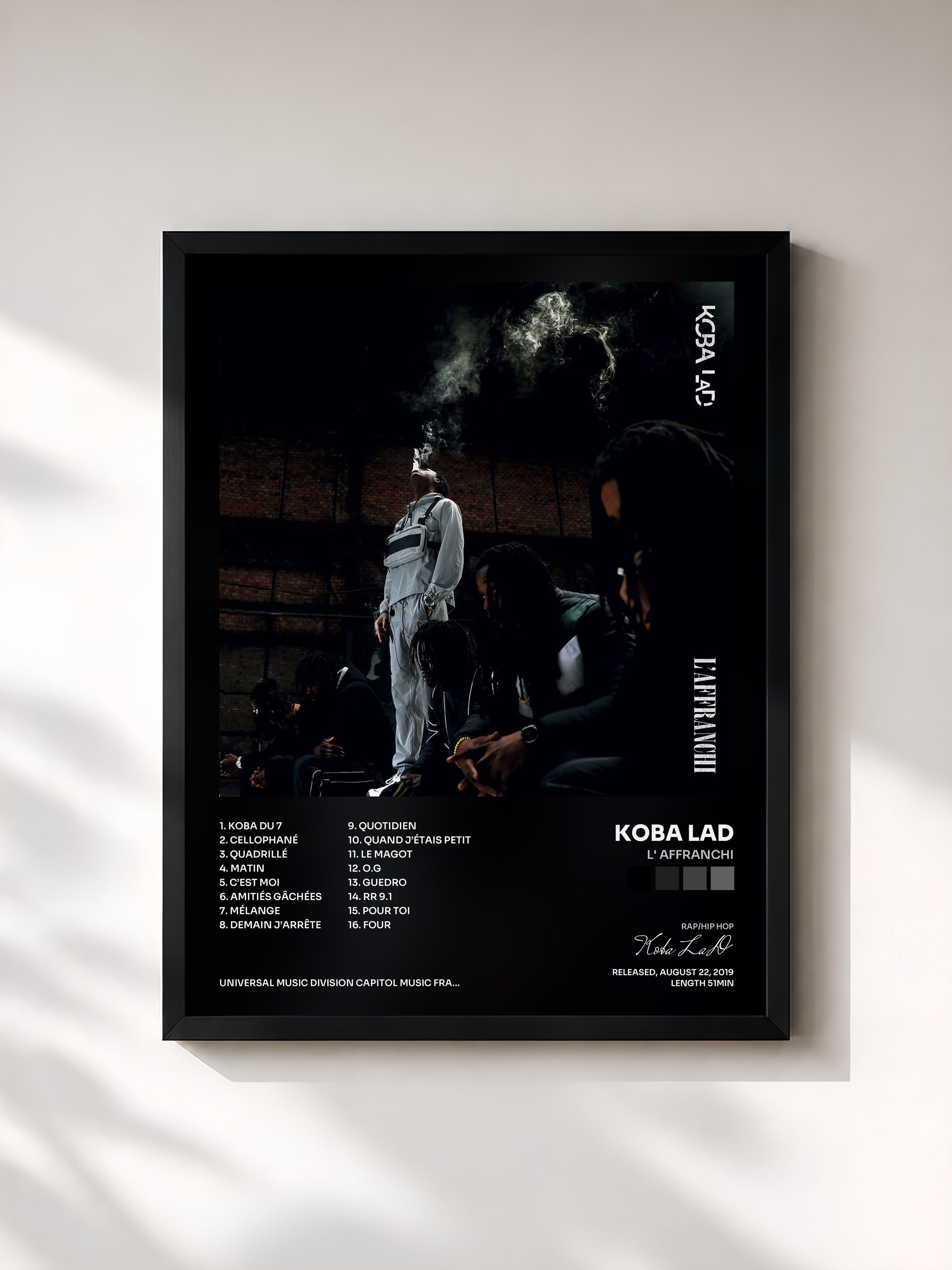 #noir Tableau de l'album L' Affranchi de Koba LaD, cadre noir, imprimé et encadré en France