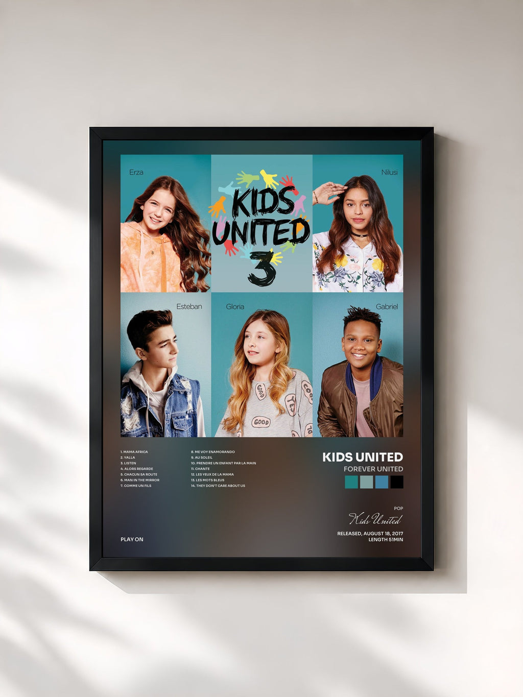 #noir Forever United de Kids United en lámina enmarcada, marco negro, impresa y enmarcada en Francia