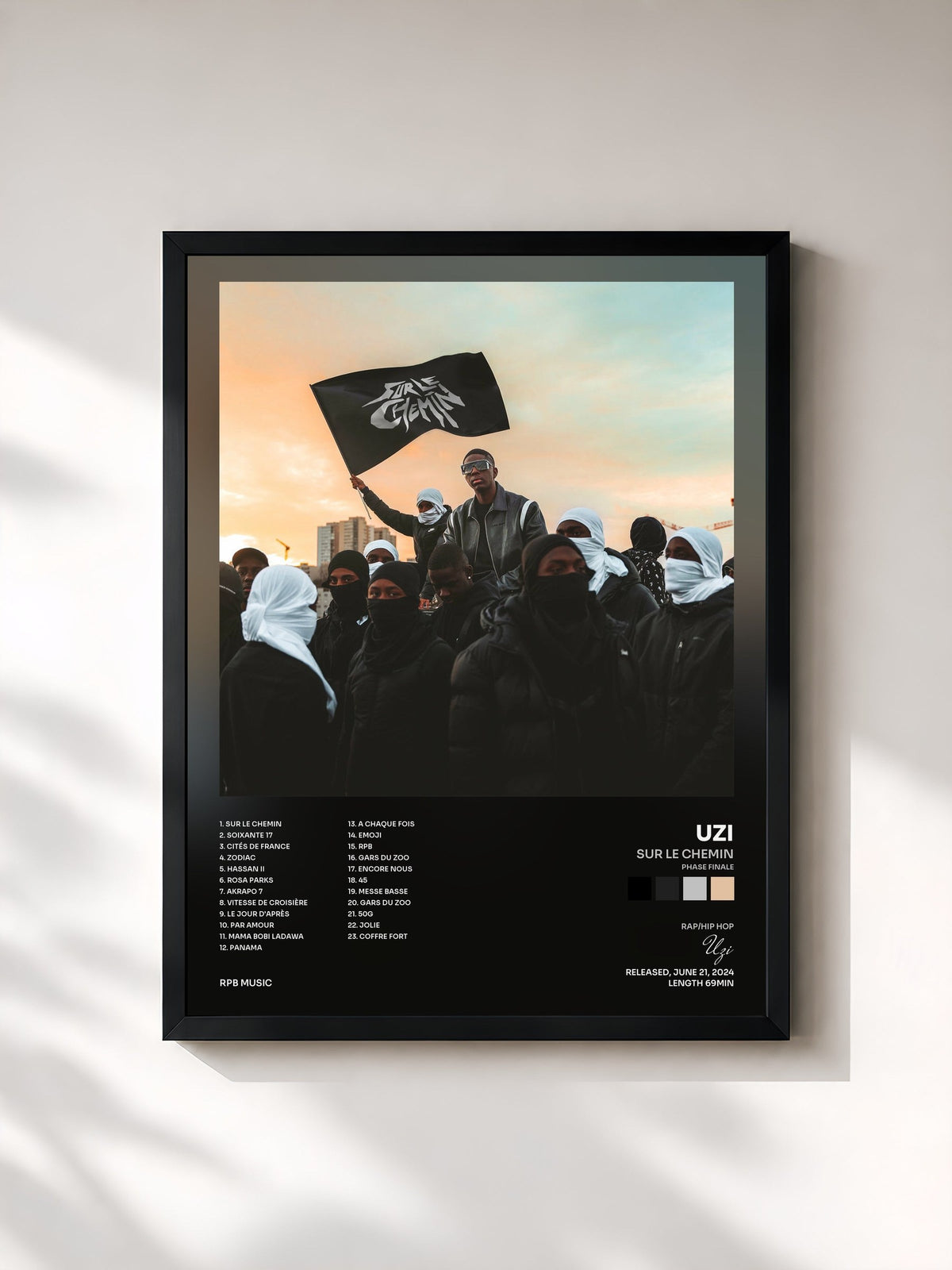 #noir Tableau de l'album SUR LE CHEMIN (Phase finale) de UZI, cadre noir, imprimé et encadré en France