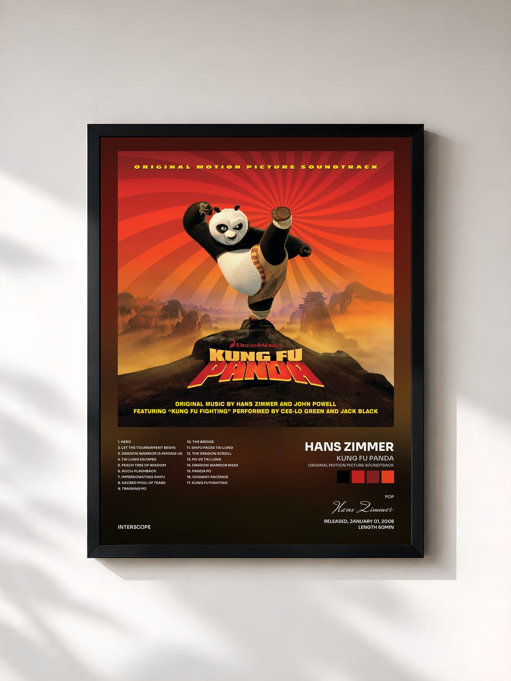 #noir Kung Fu Panda (Original Motion Picture Soundtrack) von Hans Zimmer als gerahmter Kunstdruck, schwarzer Rahmen, gedruckt und gerahmt in Frankreich