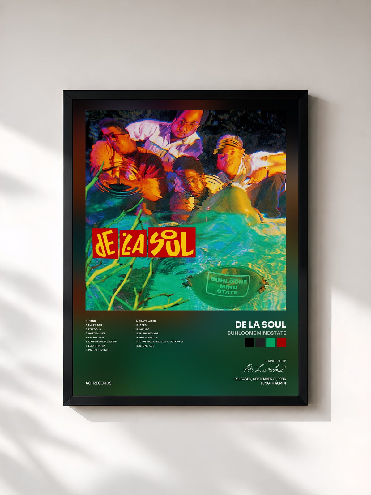 #noir Buhloone Mindstate by De La Soul as a framed art print, black frame, printed and framed in France