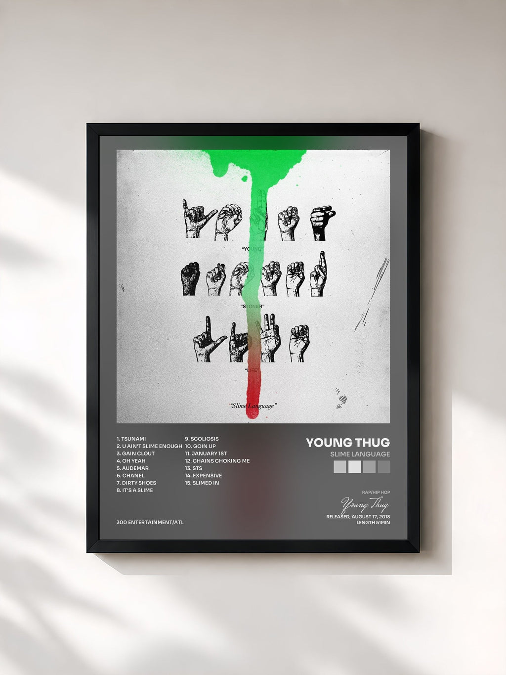 #noir Tableau de l'album Slime Language de Young Thug, cadre noir, imprimé et encadré en France