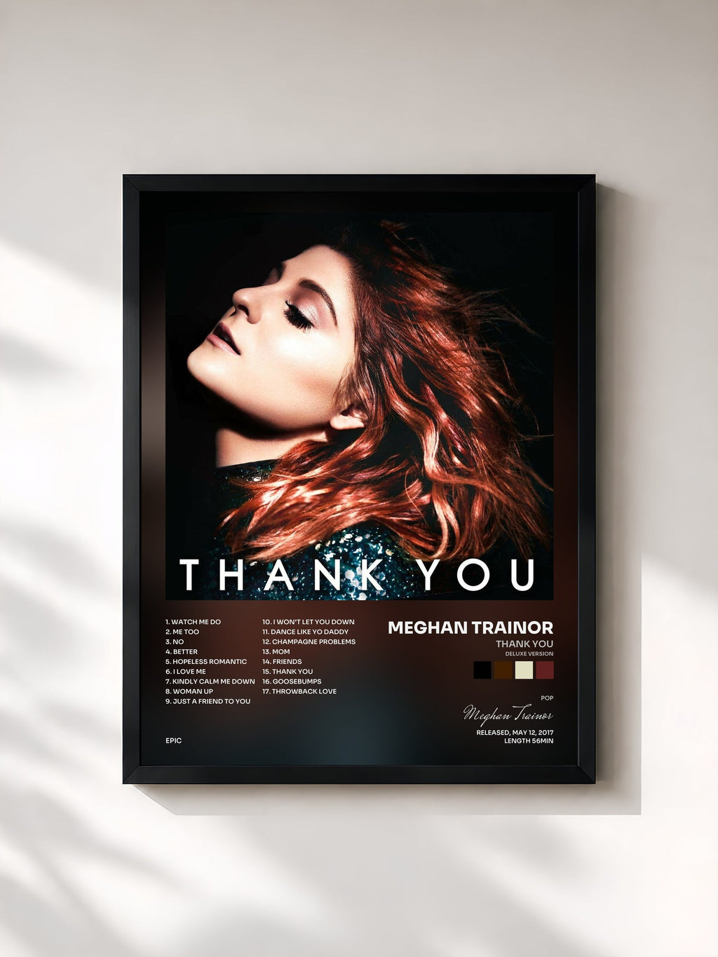 #noir Thank You (Deluxe Version) de Meghan Trainor en lámina enmarcada, marco negro, impresa y enmarcada en Francia