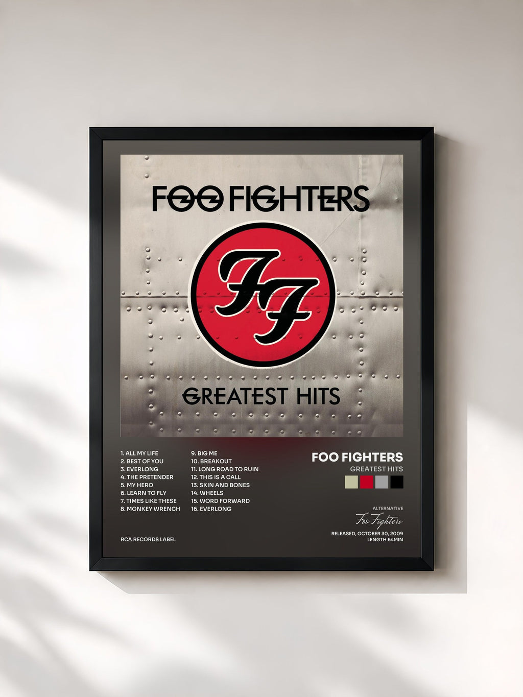 #noir Tableau de l'album Greatest Hits de Foo Fighters, cadre noir, imprimé et encadré en France