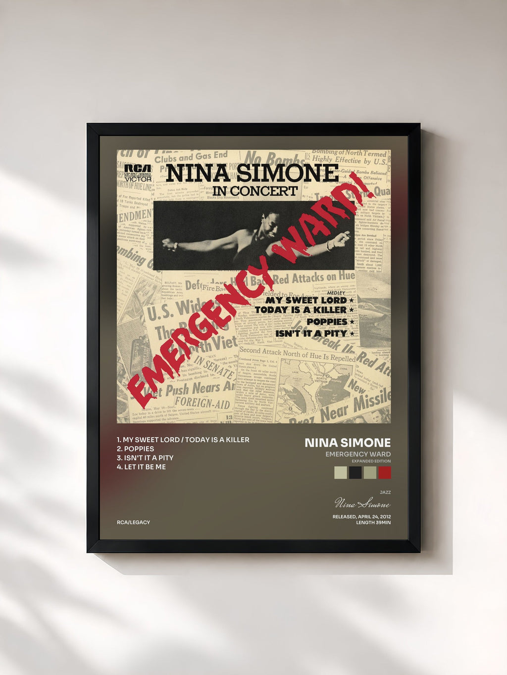 #noir Tableau de l'album Emergency Ward (Expanded Edition) de Nina Simone, cadre noir, imprimé et encadré en France