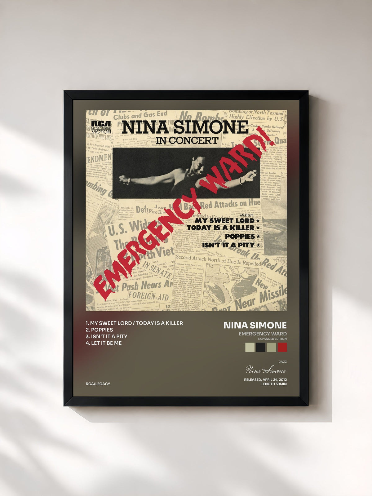 #noir Tableau de l'album Emergency Ward (Expanded Edition) de Nina Simone, cadre noir, imprimé et encadré en France