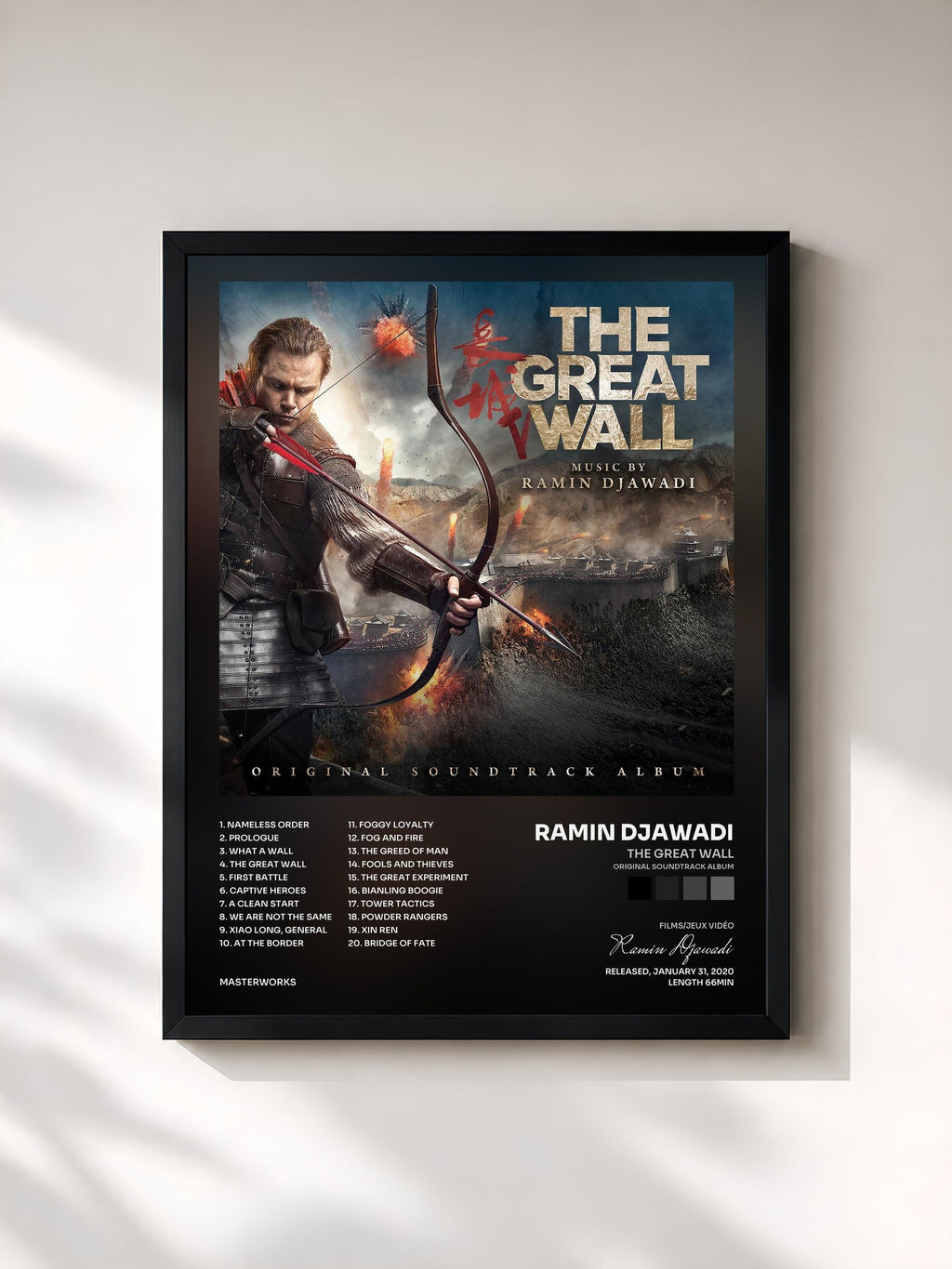#noir Tableau de l'album The Great Wall (Original Soundtrack Album) de Ramin Djawadi, cadre noir, imprimé et encadré en France