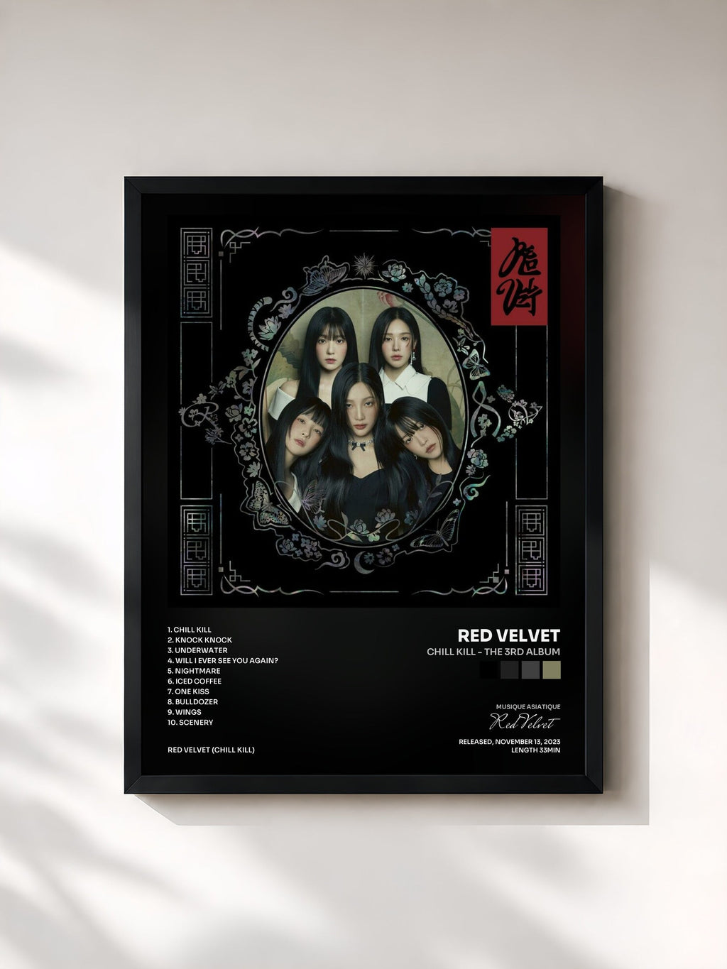 #noir Tableau de l'album Chill Kill - The 3rd Album de Red Velvet, cadre noir, imprimé et encadré en France