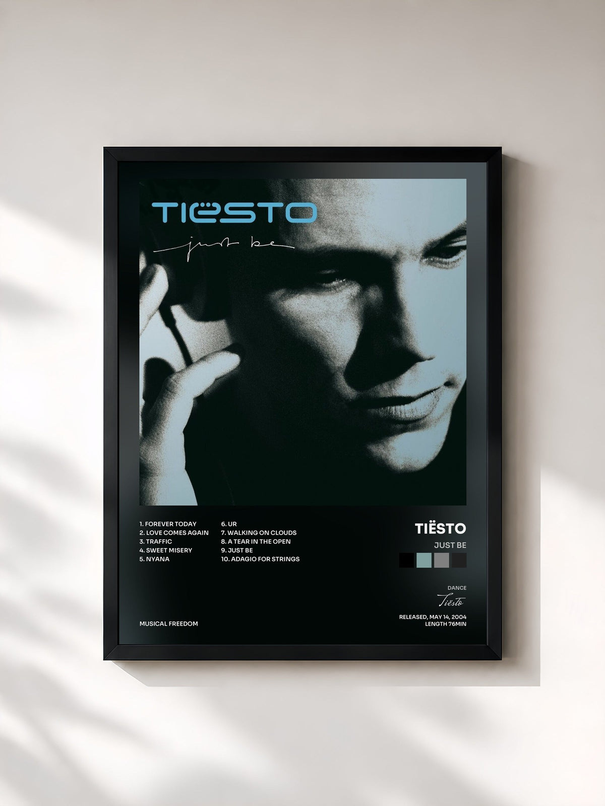 #noir Tableau de l'album Just Be de Tiësto, cadre noir, imprimé et encadré en France