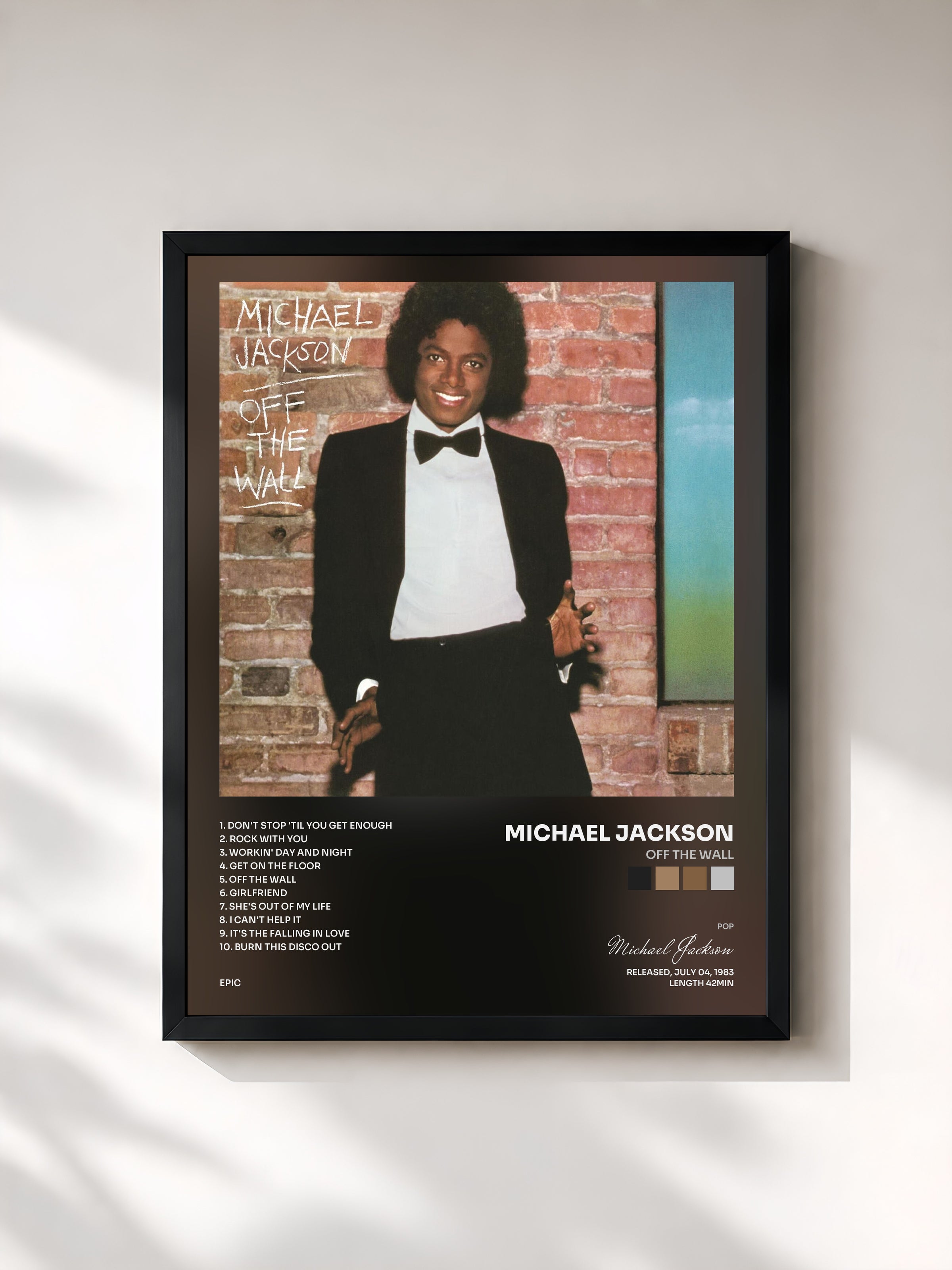 #noir Tableau de l'album Off the Wall de Michael Jackson, cadre noir, imprimé et encadré en France